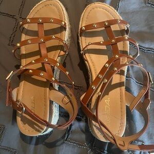 Soda Brown Studded Wedges